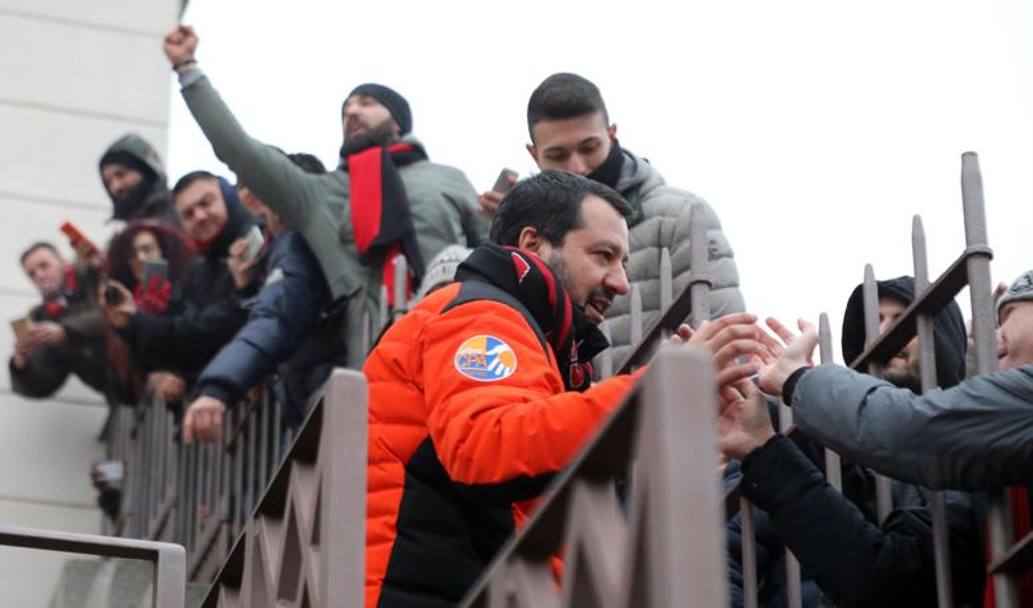Matteo Salvini alla festa dei 50 anni della curva del Milan , LaPresse